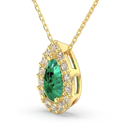 Collier émeraude poire halo diamant en or jaune 18K