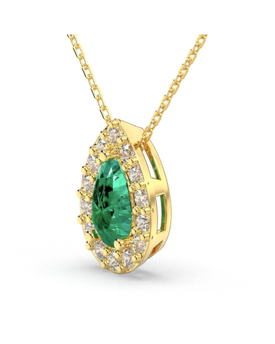 Collier émeraude poire halo diamant en or jaune 18K