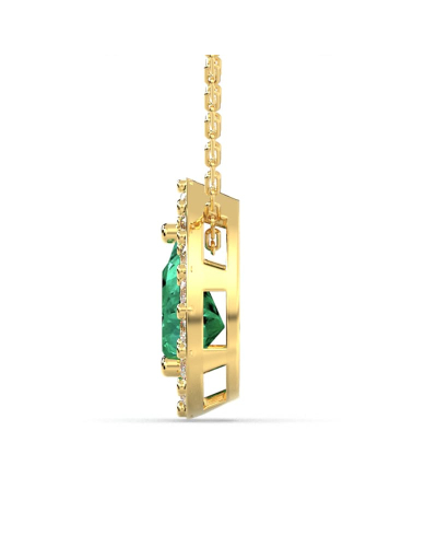 Collier émeraude poire halo diamant en or jaune 18K
