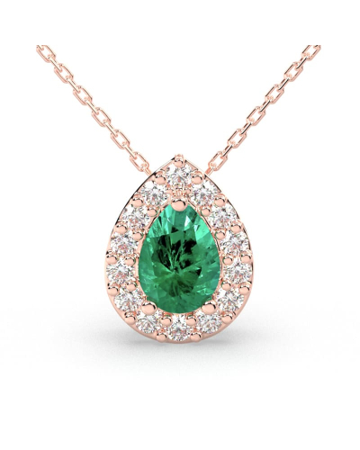 Collier émeraude poire halo diamant en or rose 18K