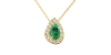 Collier émeraude poire halo diamant en or jaune 18K