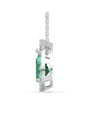 Collier émeraude poire halo diamant en or blanc 18K