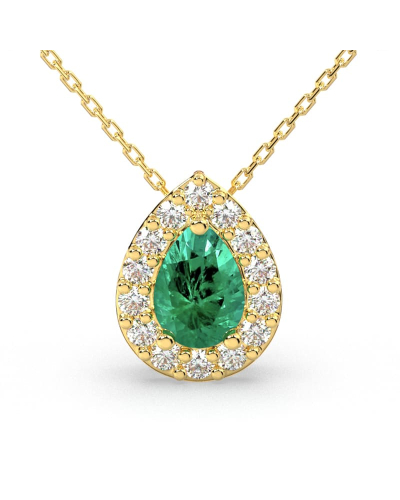 Collier émeraude poire halo diamant en or jaune 18K