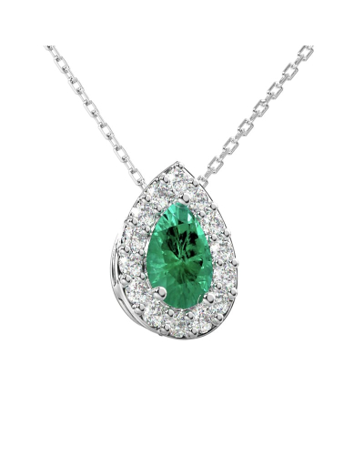 Collier émeraude poire halo diamant en or blanc 18K