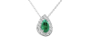 Collier émeraude poire halo diamant en or blanc 18K