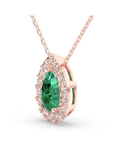 Collier émeraude poire halo diamant en or rose 18K