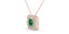 Collier en or rose 18 carats, princesse émeraude et halo de diamants