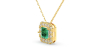 Collier en or jaune 18 carats, princesse émeraude et halo de diamants