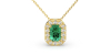 Collier or jaune 18K pendentif émeraude avec un halo de diamants