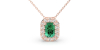 Collier or blanc 18K pendentif émeraude avec un halo de diamants