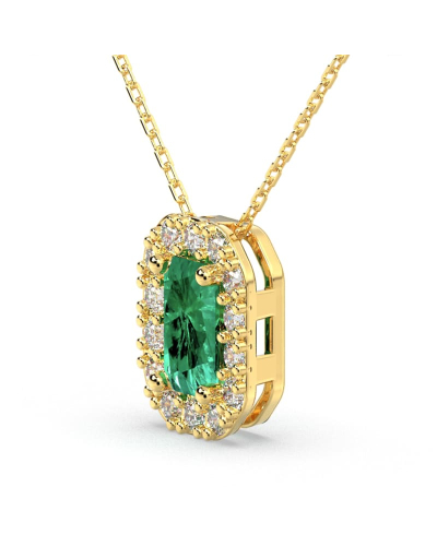 Collier or jaune 18K pendentif émeraude avec un halo de diamants