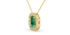 Collier or jaune 18K pendentif émeraude avec un halo de diamants