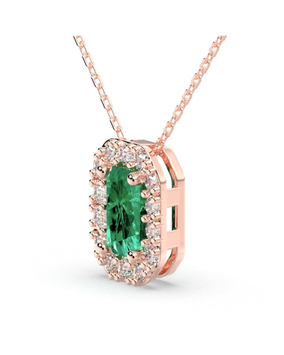 Collier or blanc 18K pendentif émeraude avec un halo de diamants