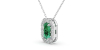 Collier or blanc 18K pendentif émeraude avec un halo de diamants