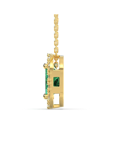 Collier or jaune 18K pendentif émeraude avec un halo de diamants
