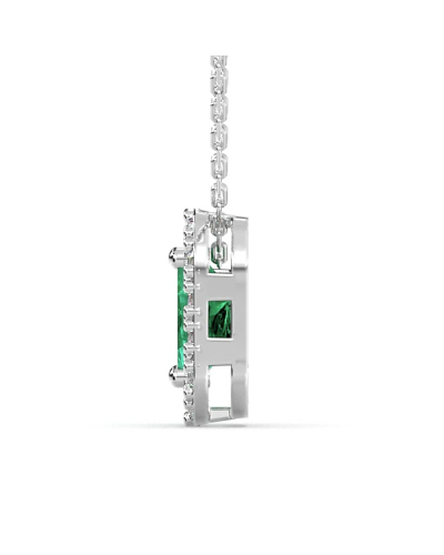 Collier or blanc 18K pendentif émeraude avec un halo de diamants