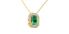 Collier or jaune 18K pendentif émeraude avec un halo de diamants