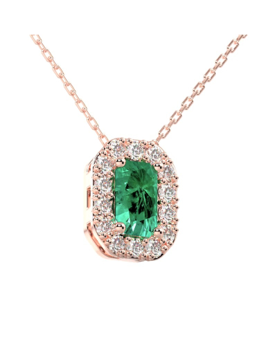 Collier or blanc 18K pendentif émeraude avec un halo de diamants