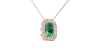 Collier or blanc 18K pendentif émeraude avec un halo de diamants