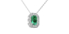 Collier or blanc 18K pendentif émeraude avec un halo de diamants
