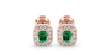 Boucles d'oreilles en or rose 18K émeraude et halo de diamants