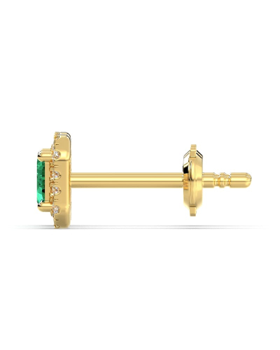 Boucles d'oreilles en or jaune 18K émeraude et halo de diamants
