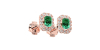 Boucles d'oreilles en or rose 18K émeraude et halo de diamants