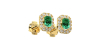 Boucles d'oreilles en or jaune 18K émeraude et halo de diamants
