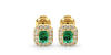 Boucles d'oreilles en or jaune 18K émeraude et halo de diamants