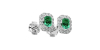 Boucles d'oreilles en or blanc 18K émeraude et halo de diamants