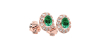 Boucles d'oreilles en or rose 18K émeraude ovale et halo de diamants