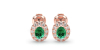 Boucles d'oreilles en or rose 18K émeraude ovale et halo de diamants