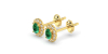 Boucles d'oreilles en or jaune 18K émeraude ovale et halo de diamants