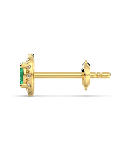 Boucles d'oreilles en or jaune 18K émeraude ovale et halo de diamants