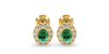 Boucles d'oreilles en or jaune 18K émeraude ovale et halo de diamants