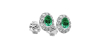 Boucles d'oreilles en or blanc 18K émeraude ovale et halo de diamants