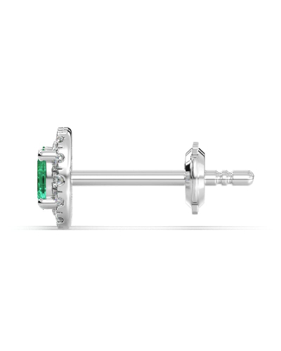 Boucles d'oreilles en or blanc 18K émeraude ovale et halo de diamants