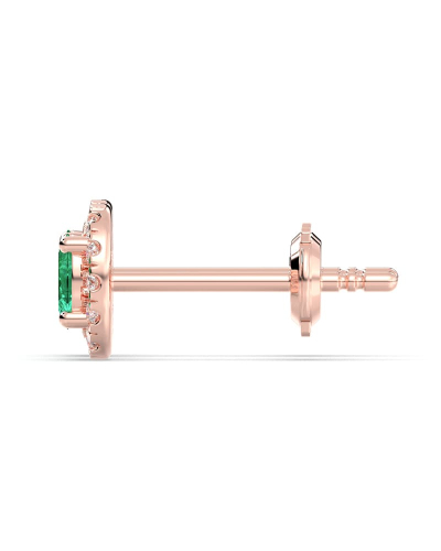 Boucles d'oreilles en or rose 18K émeraude ovale et halo de diamants