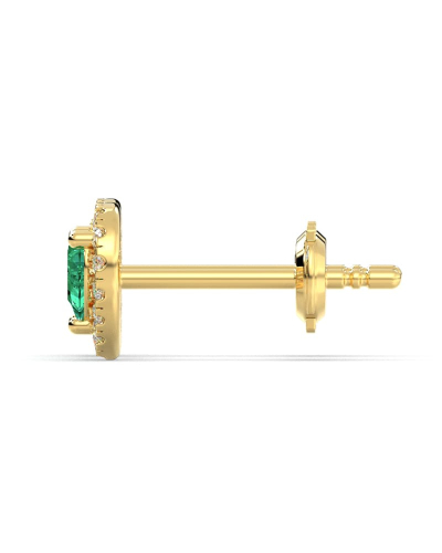 Boucles d'oreilles en or jaune 18K émeraude poire et halo de diamants
