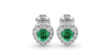 Boucles d'oreilles en or jaune 18K émeraude poire et halo de diamants