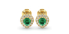 Boucles d'oreilles en or jaune 18K émeraude poire et halo de diamants