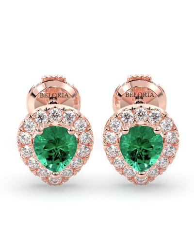 Boucles d'oreilles en or jaune 18K émeraude poire et halo de diamants