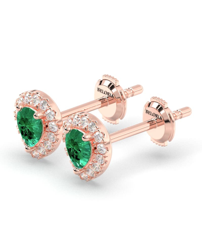 Boucles d'oreilles en or jaune 18K émeraude poire et halo de diamants