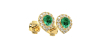 Boucles d'oreilles en or jaune 18K émeraude poire et halo de diamants