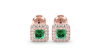 Boucles d'oreilles en or rose 18K émeraude princesse et halo de diamants