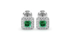 Boucles d'oreilles en or blanc 18K émeraude princesse et halo de diamants