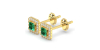Boucles d'oreilles en or jaune 18K émeraude princesse et halo de diamants
