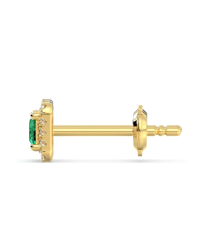 Boucles d'oreilles en or jaune 18K émeraude princesse et halo de diamants