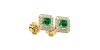Boucles d'oreilles en or jaune 18K émeraude princesse et halo de diamants