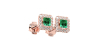 Boucles d'oreilles en or rose 18K émeraude princesse et halo de diamants
